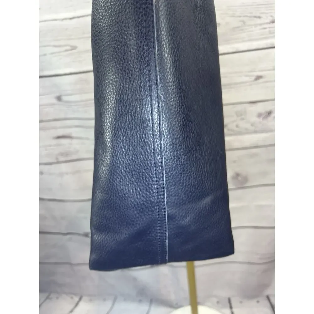 Cuyana Classic Leather Zip Tote Navy Blue with Gray Tote Organizer Insert